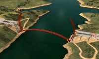 Construção da ponte metálica em arco de Alconétar